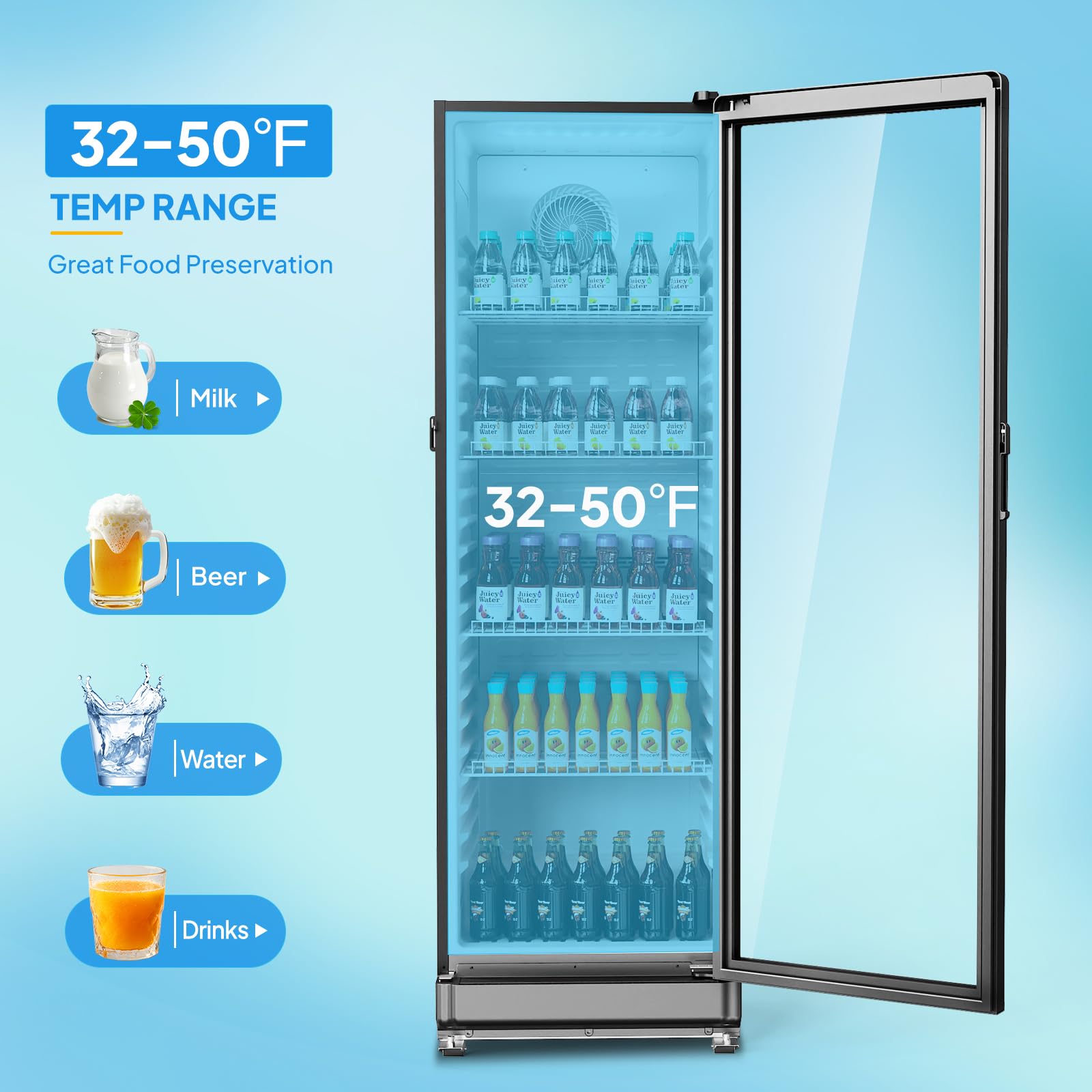 ROVSUN 8 Cu.Ft Commercial Refrigerator Display Refrigerator ETL NSF Certified, Slim Commercial Beverage Cooler Glass Door Merchandiser Drink Fridge w/Adjustable Shelves LED Light for Bar Restaurant