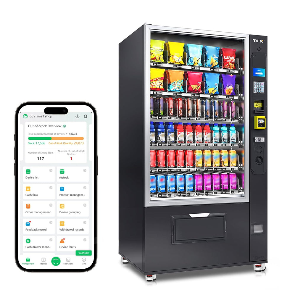 Combo Vending Machine with Card Reader, Snack & Drink Vending Machine for Business, 60 Selections 300 Capacity, Cashless Payment, Smart Vending Machine Commercial Use