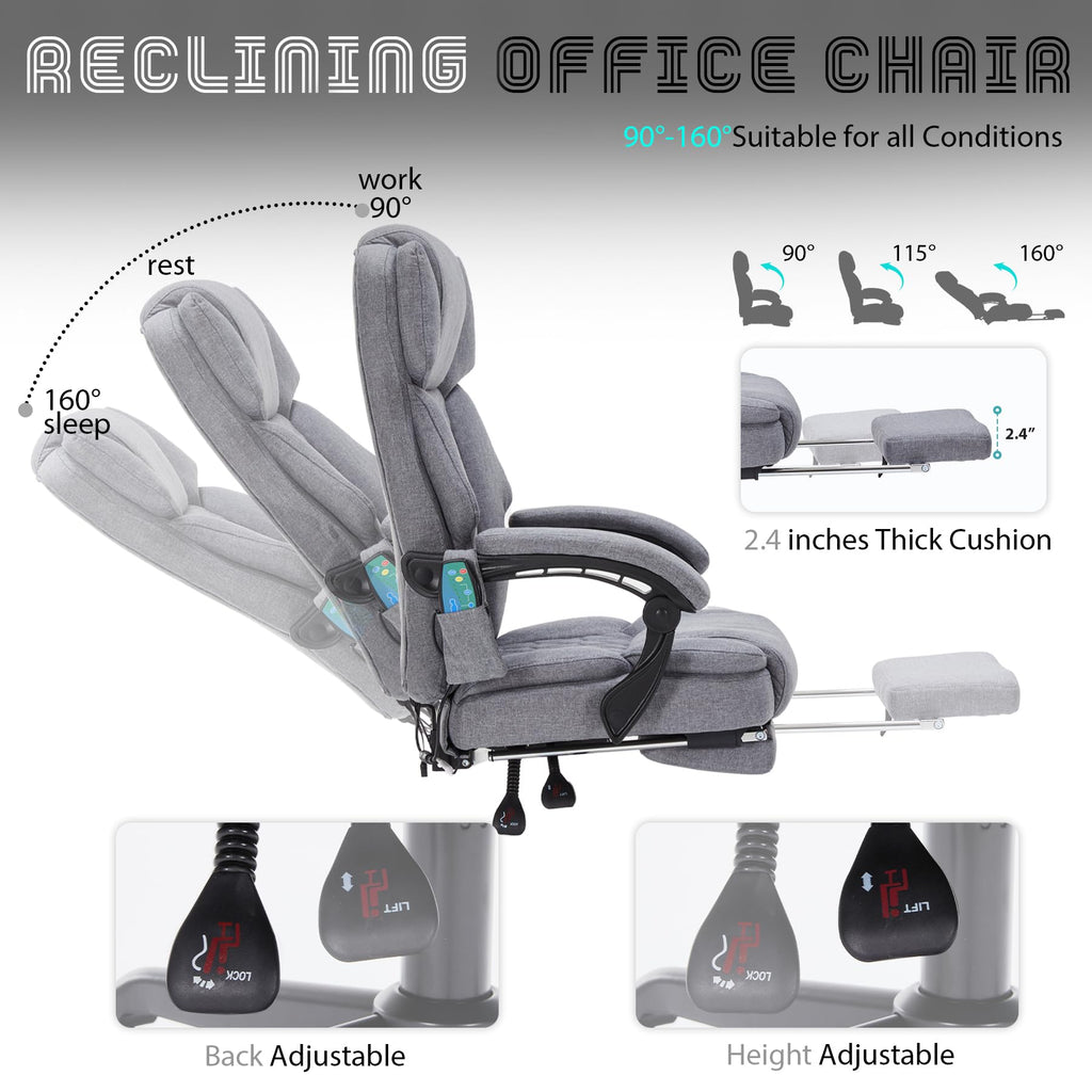 Massage Office Chair with Foot Rest 6 Points Vibration and Heat Home Office Desk Chairs for Heavy People 400lbs Reclining Managerial Chairs Ergonomic Executive Chair (Black)