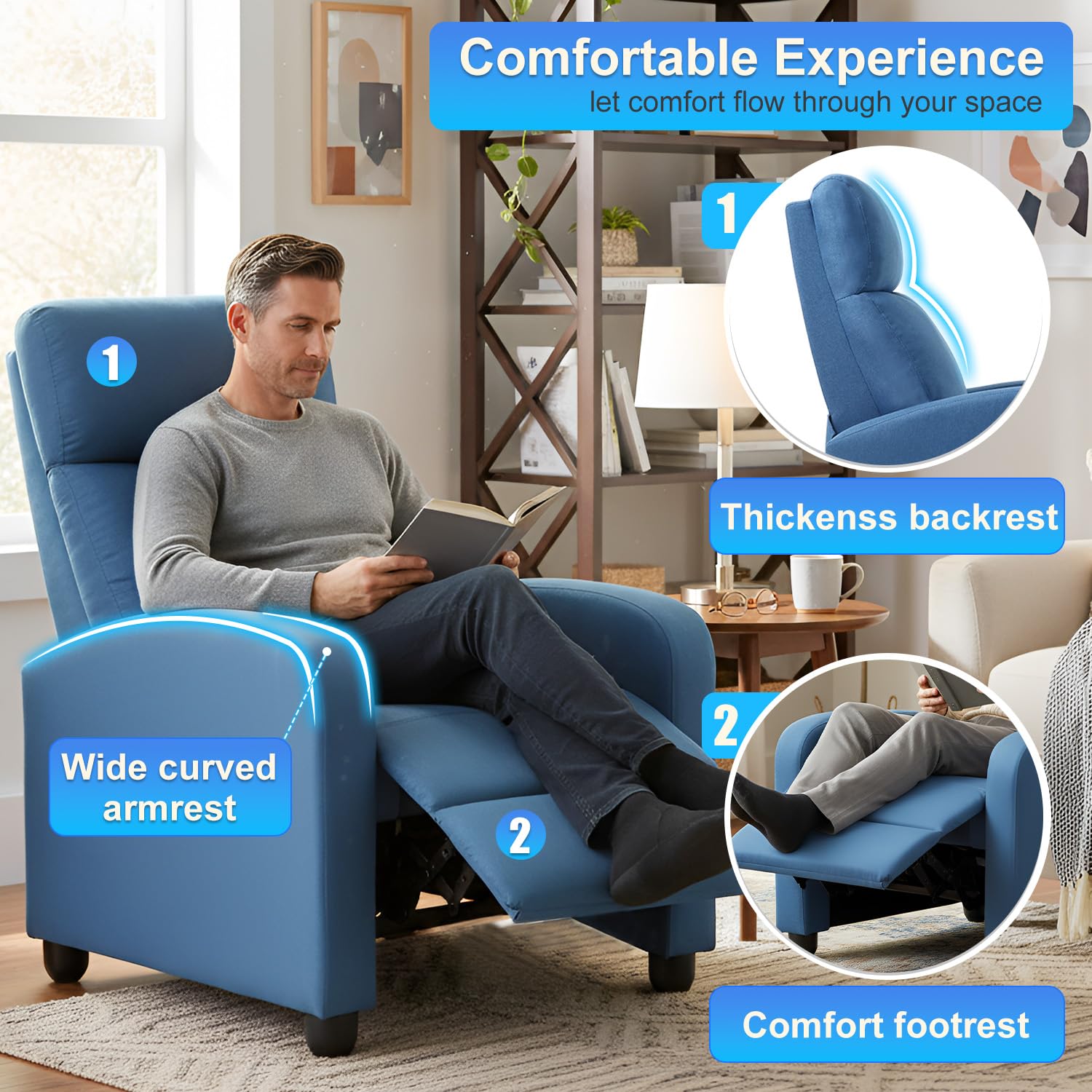 BestMassage | Recliner Chair | with 2 Point Massage Function | Pu Brown | with Lumbar Support, Adjustable Push Back, Footrest & Padded Seat | Easy Assembly | for Living Room, Home Theatre