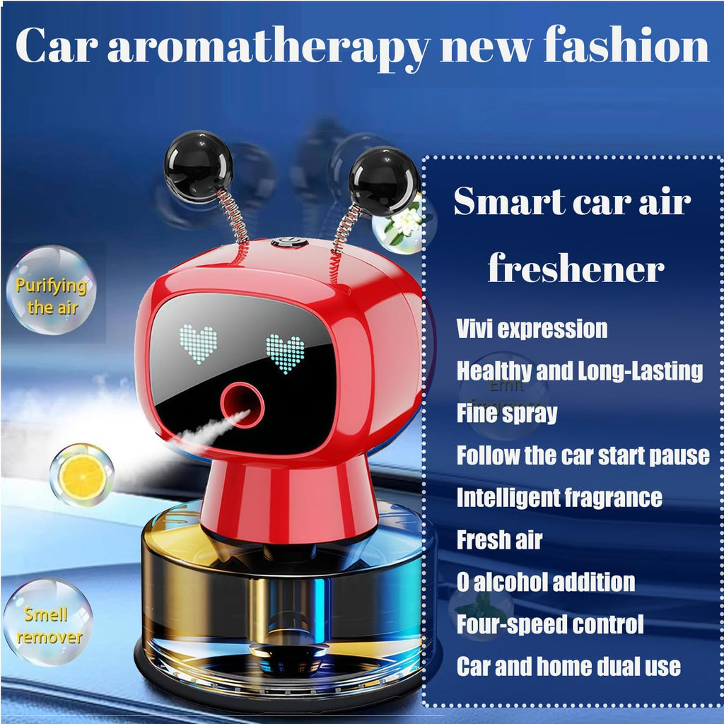 Robot Intelligent Aromatherapy Machine, Smart Cute Robot Car Air Freshener - Fine Spray/Fillable/Four-Gear Adjustment/Vibration Sensing/On-Off/Large Capacity Long-Lasting Fragrance/Black-V2(Cologne)