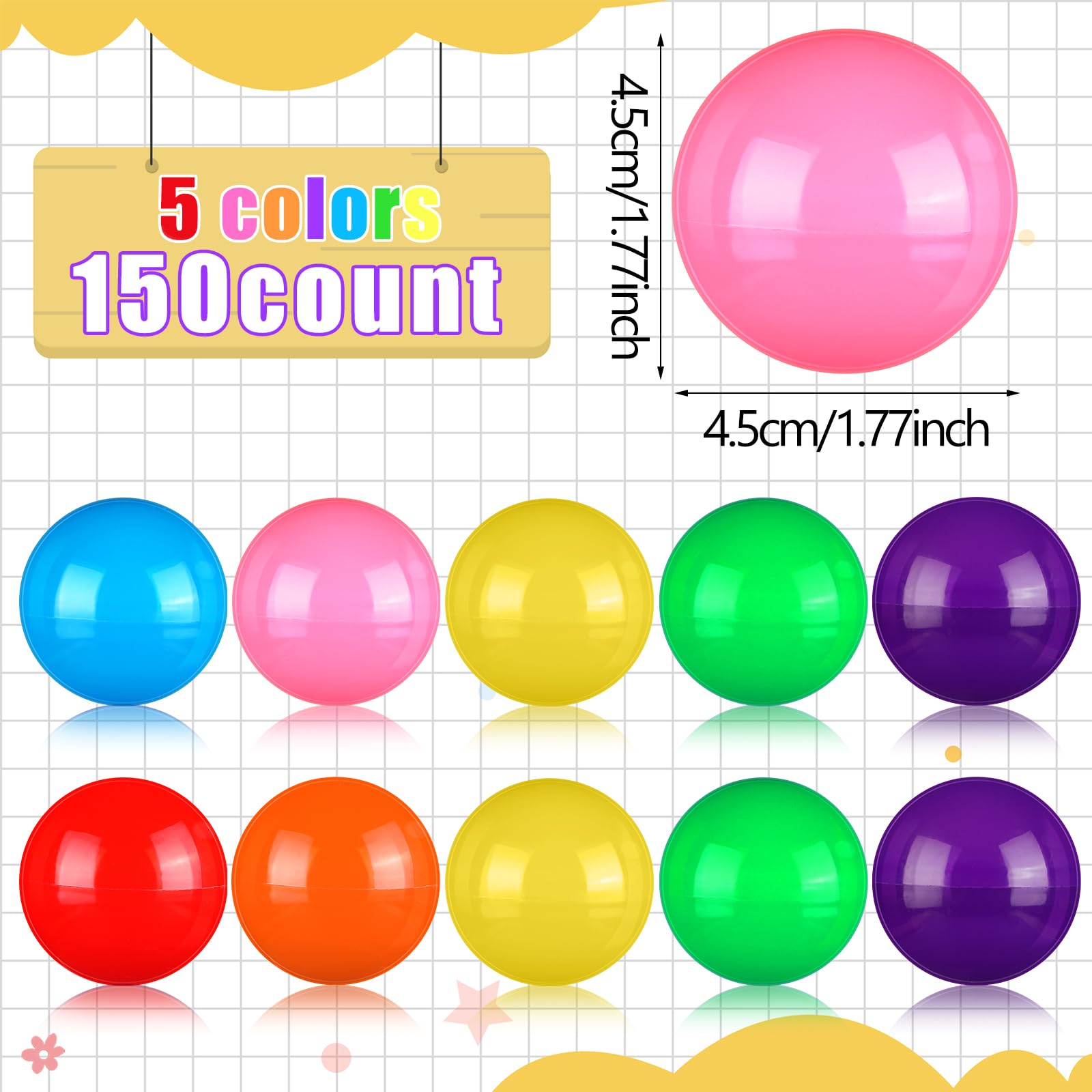 Sosation 150 Pcs 1.77 Inch Gumball Vending Machine Capsules Empty Round Plastic Containers for Prizes Party Favors (Stylish Color)