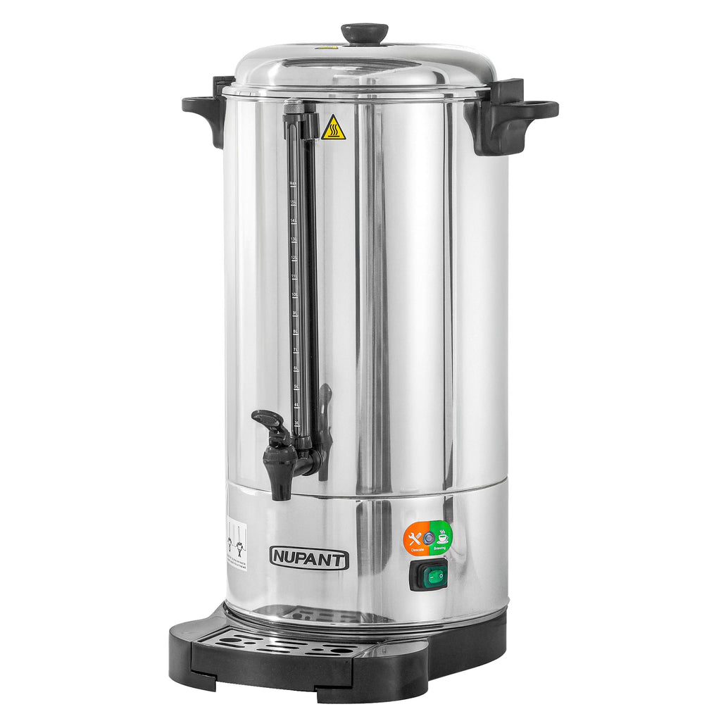 NUPANT Commercial Coffee Urn 100 Cup/15L Coffee Dispenser with Upgraded Percolator, Double Wall 304 Stainless Steel Hot Water Urn Beverage Dispenser, Keep Warm Large Coffee Maker for Catering Party
