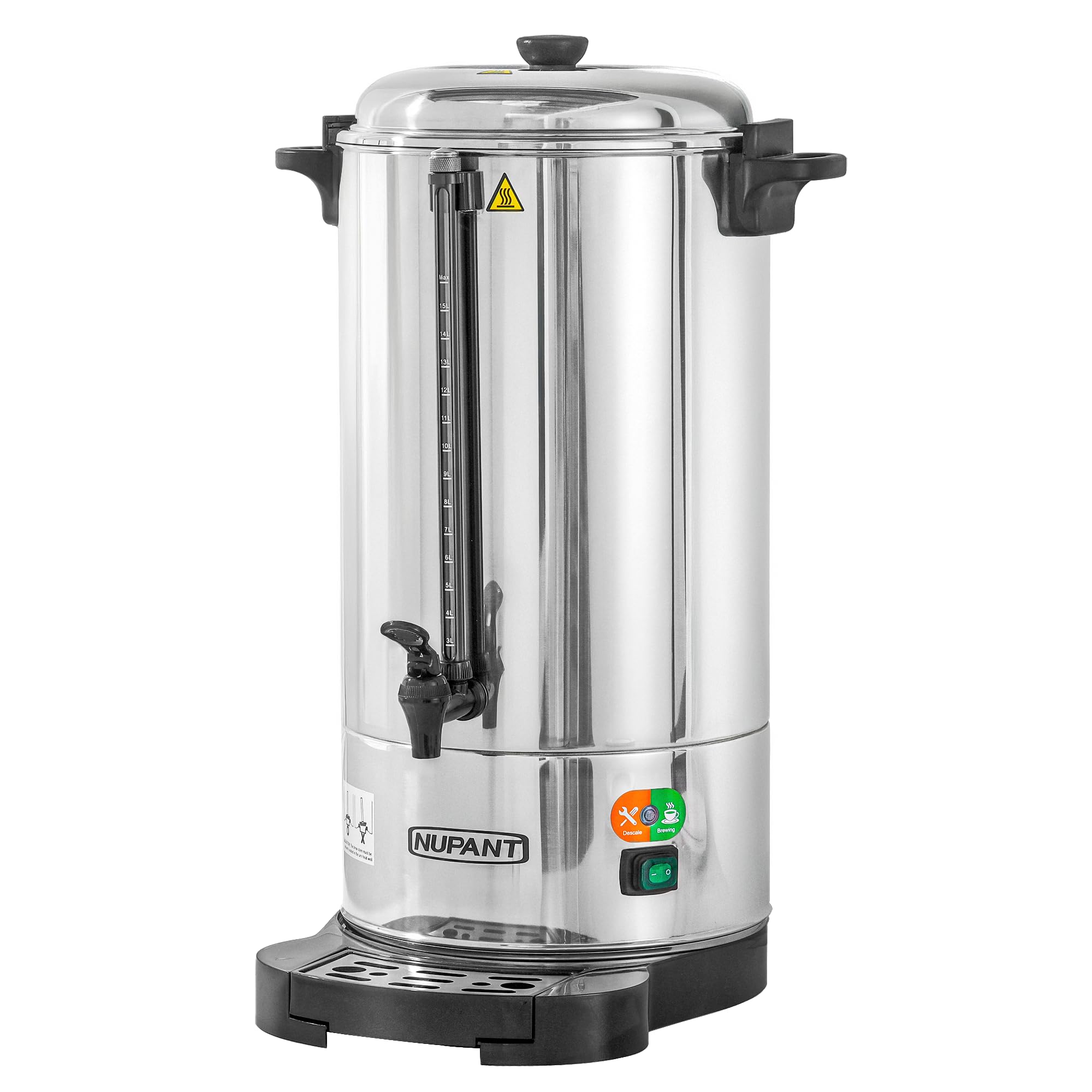 NUPANT Commercial Coffee Urn 100 Cup/15L Coffee Dispenser with Upgraded Percolator, Double Wall 304 Stainless Steel Hot Water Urn Beverage Dispenser, Keep Warm Large Coffee Maker for Catering Party