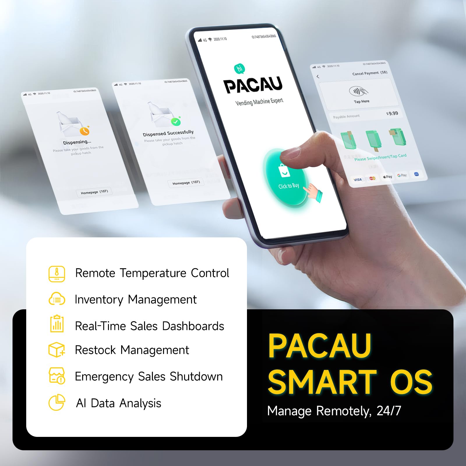 Ai Smart Vending Machine, 800 Bottle Refrigerated Snack and Drink Combo Vending Machine with Vision Recognition, Cashless Card Reader & App Management for Office, School, Gym