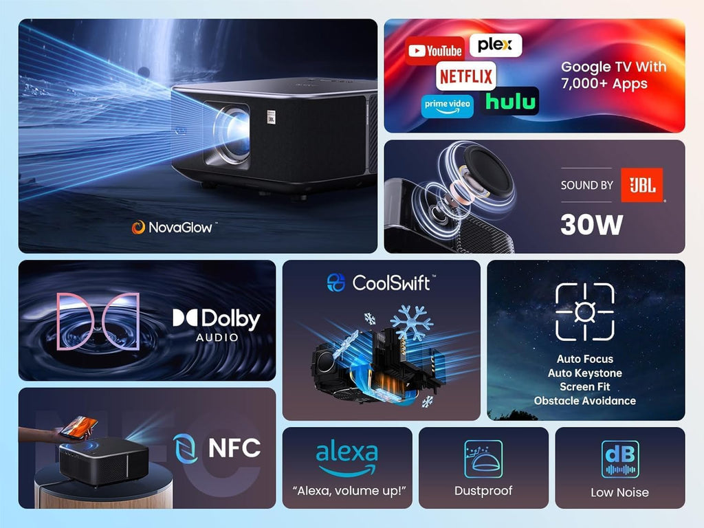Yaber PROJECTOR K3 Smart Projector with GTV, 30W Speaker Sound by JBL, Dolby Audio, Home/Outdoor Movie Projector with WiFi6 and Bluetooth, Auto Screen Adaptation,Netflix 7000+app