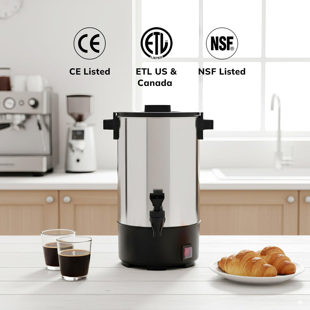 SYBO SR-CP-100B Commercial Grade Stainless Steel Percolate Coffee Maker Hot Water Urn for Catering, 100-Cup 16 L, Metallic