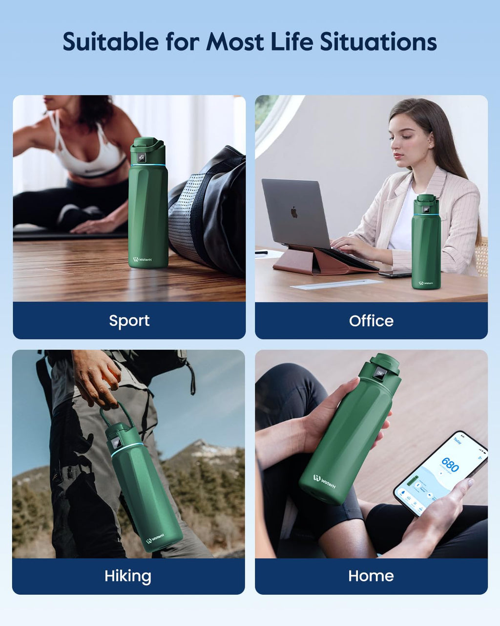 BOOST Smart Water Bottle that Reminds You to Drink, 24oz BPA-Free Stainless Steel Vacuum Insulated, Wide Mouth Water Tracker Bottle with APP for School, Gym, Office, Ideal for Father's Day