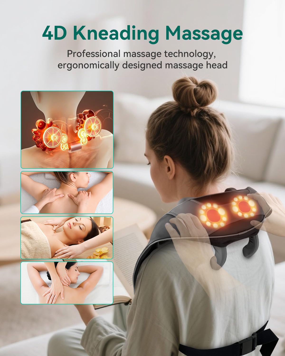 Snailax Cordless Neck Massager with Heat for Pain Relief Deep Tissue, 4D Kneading,Rechargeable Shiatsu Back Neck Massager for Neck, Shoulders Back，Gift for Father