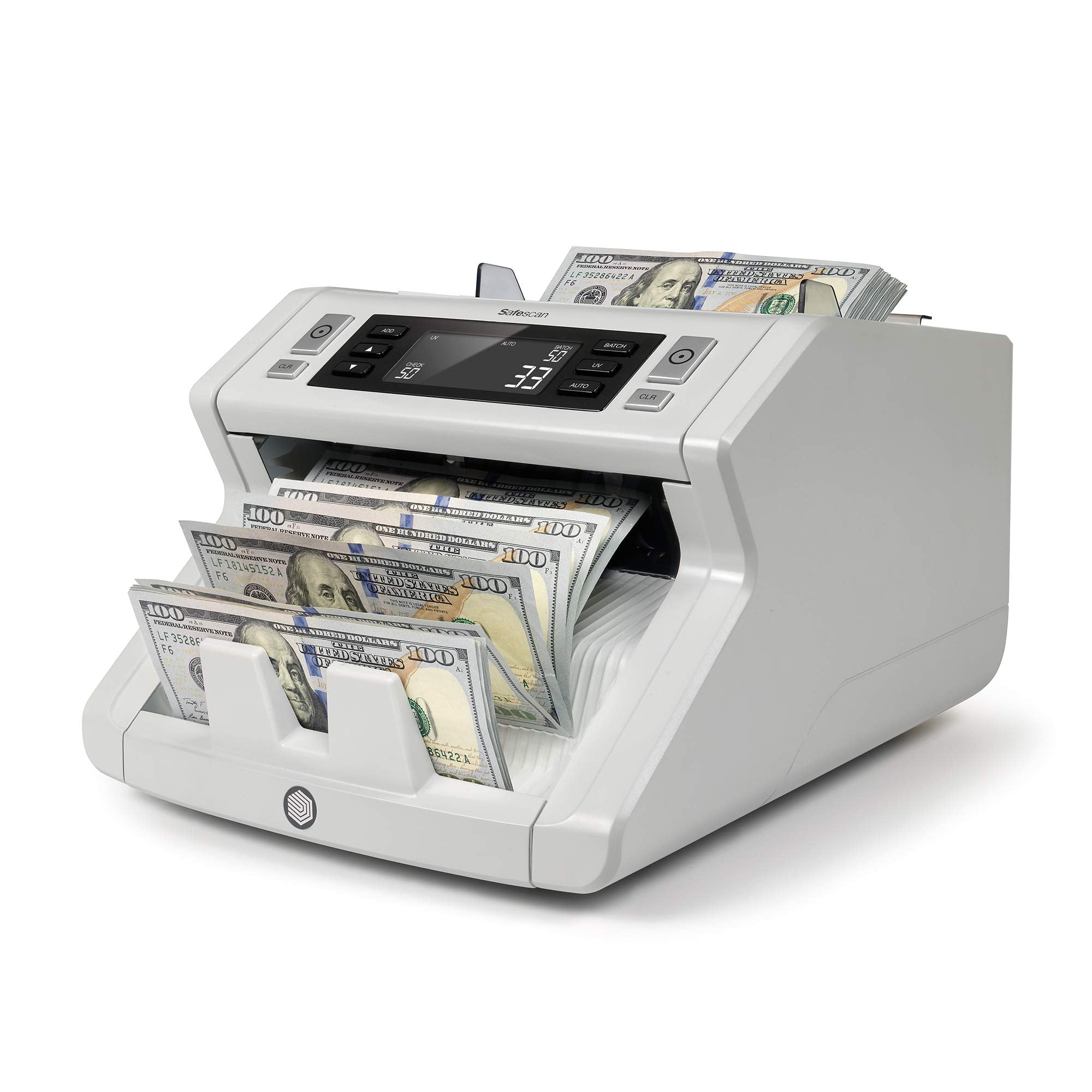 Safescan 2210 Money Counter Machine with Counterfeit Detection, Multi-Currencies, Add/Batch Modes, LCD-Display, High-Speed Counts and Sorts 1,000 Bills per Minute, 2 Point Counterfeit Check