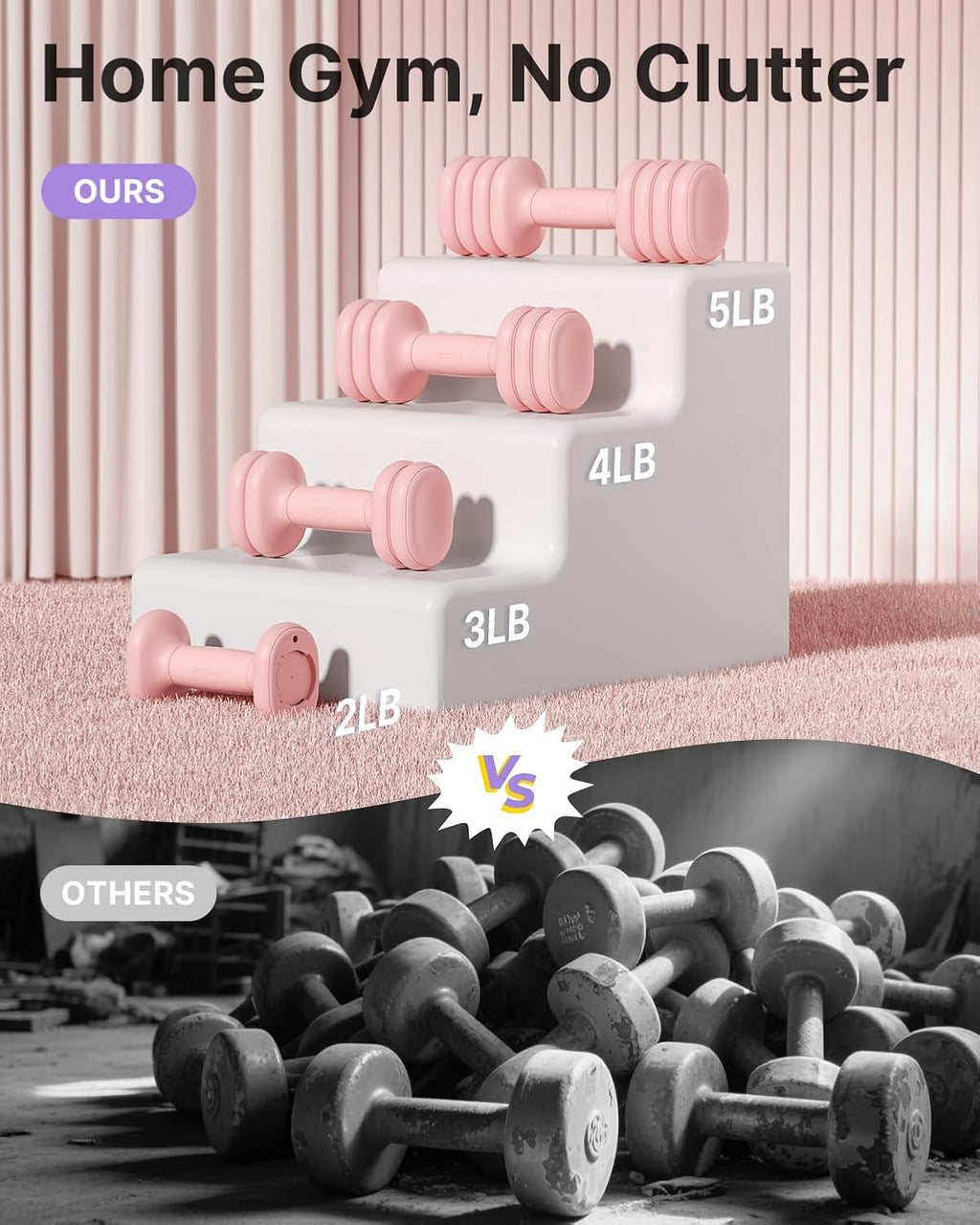 YOTTOY Adjustable Dumbbell Set of 2, 4-in-1 Hand Weights for Women at Home, Compact Free Weights Dumbbells Set with Soft Grip and Base, 2-5 lbs Each for Home Gym