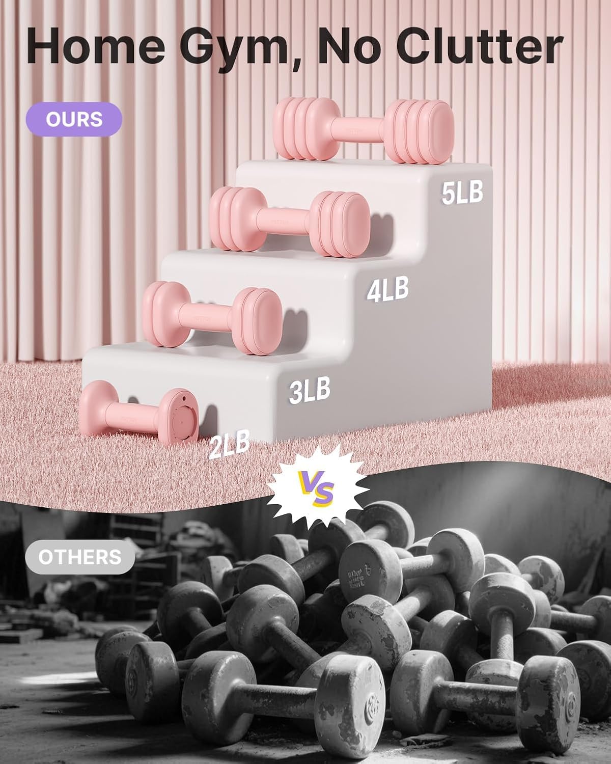 YOTTOY Adjustable Dumbbell Set of 2, 4-in-1 Hand Weights for Women at Home, Compact Free Weights Dumbbells Set with Soft Grip and Base, 2-5 lbs Each for Home Gym