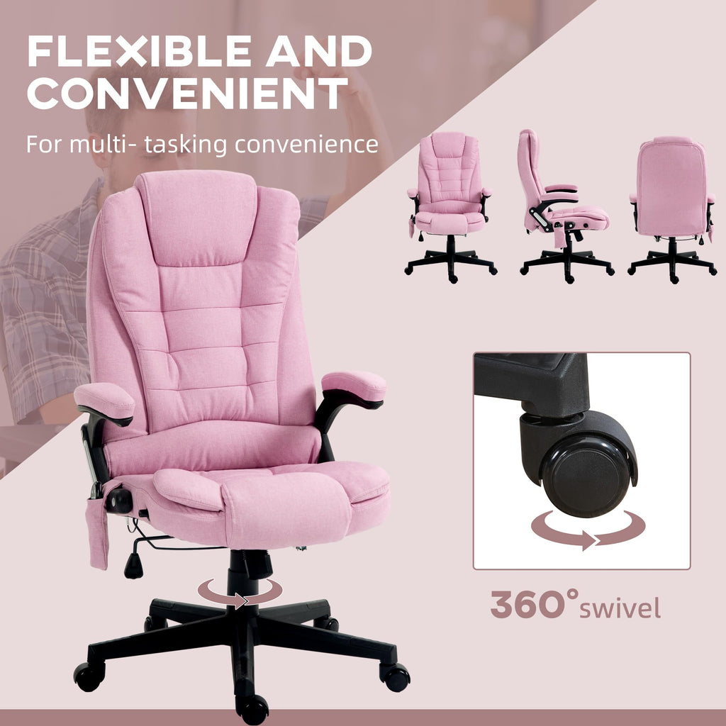 Vinsetto 6 Point Vibrating Massage Office Chair with Heat, Linen High Back Executive Office Chair with Reclining Backrest, Padded Armrests and Remote, Black