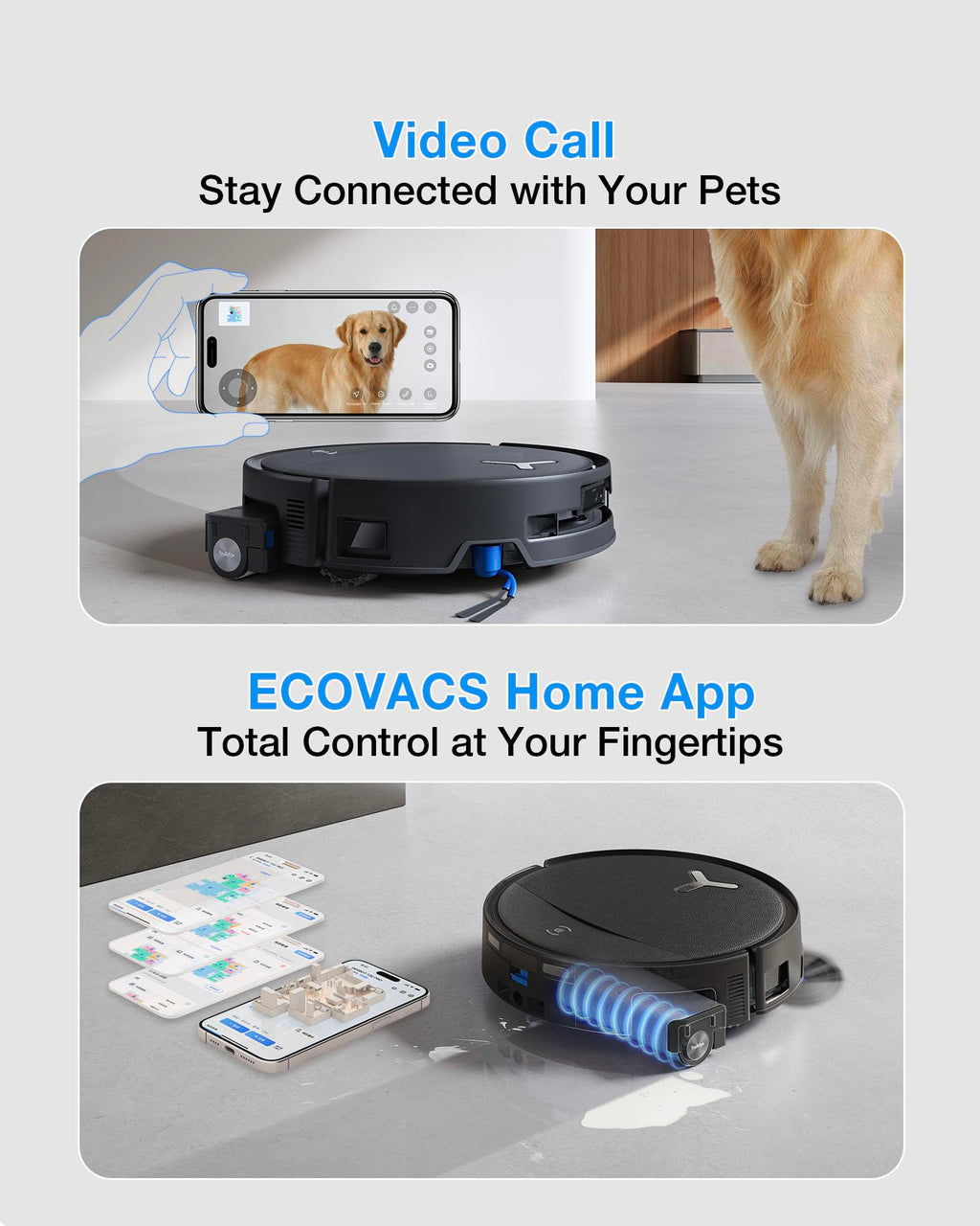 ECOVACS DEEBOT T90 Omni Robot Vacuum and Mop, 30,000Pa Suction, Instant Self-Cleaning OZMO Roller Mop, TruEdge Deep Edge Cleaning, ZeroTangle, Hot Water Wash & 145°F Air Dry, AI Obstacle Avoidance
