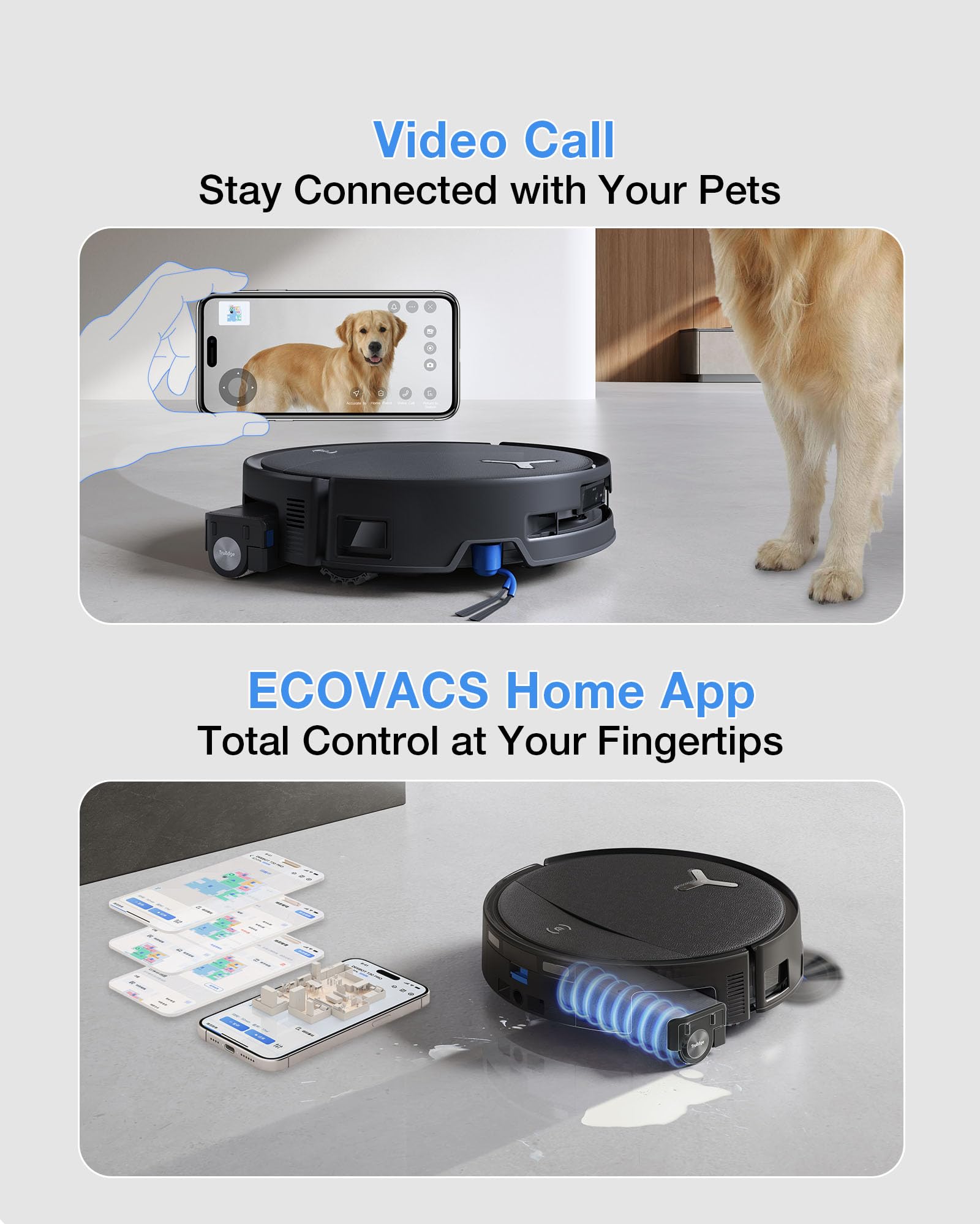 ECOVACS DEEBOT T90 Omni Robot Vacuum and Mop, 30,000Pa Suction, Instant Self-Cleaning OZMO Roller Mop, TruEdge Deep Edge Cleaning, ZeroTangle, Hot Water Wash & 145°F Air Dry, AI Obstacle Avoidance