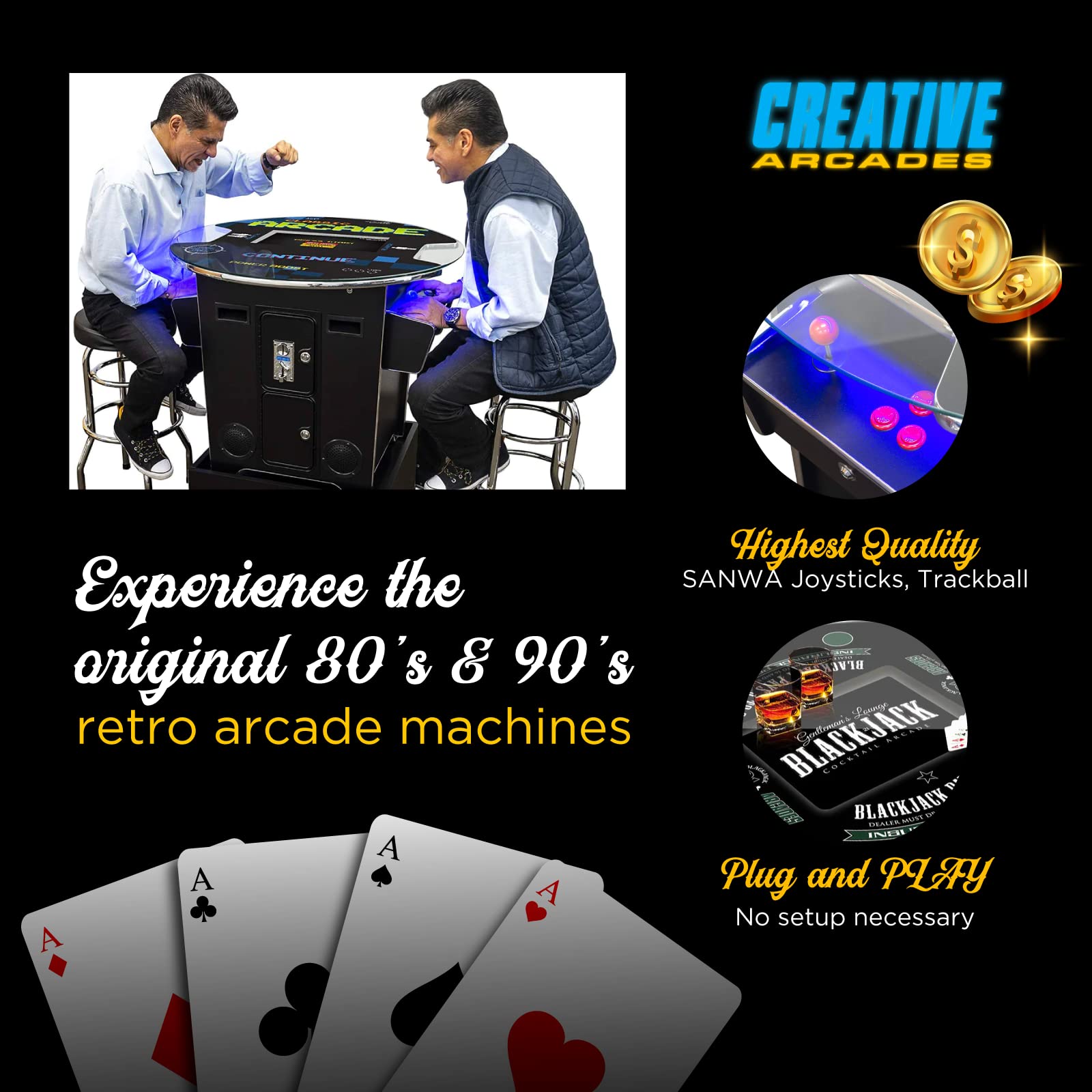 Creative Arcades Full-Size Commercial Grade Machine -Pub Style Arcade Table for 2 Player Cabinet for Home, 412 Games, Multiplayer Control Panel and Screen Size 22 inch.