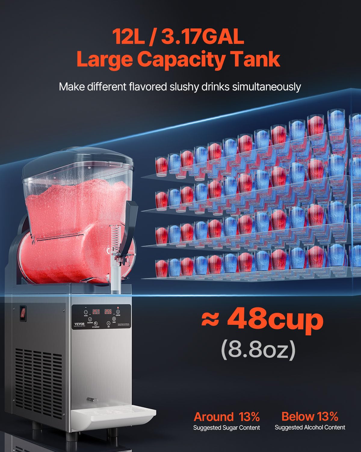 VEVOR Commercial Slushy Machine, 12Lx3 Triple Tank Frozen Drink Machine, 144 Cups Stainless Steel Margarita Smoothie Frozen Drink Maker, Slushie Maker for Home Party Restaurants Cafe Bars