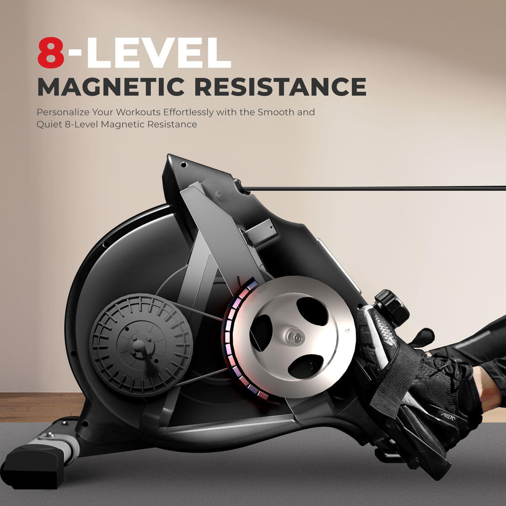 Sunny Health & Fitness Smart Magnetic Rower, Compact Quiet & Smooth Rowing Machine for Full-Body Cardio Exercise, Free SunnyFit Training App Connection
