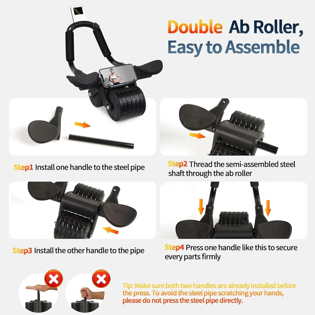 2026 Upgraded Automatic Rebound Ab Roller with Elbow Support, Dual Wide Wheel Ab Workout Equipment for Core Strength Training, Silent Ab Wheel for Beginners Men Women Home Gym Fitness