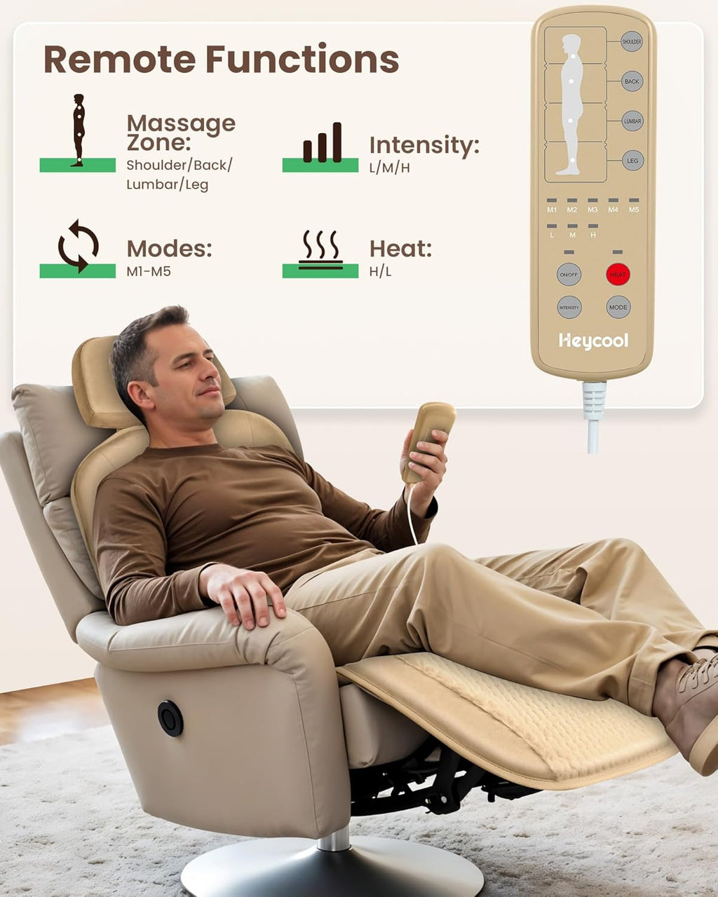 Heycool Massage Mat Full Body, Back Massager with Heat and Vibration, Massage Chair Pad, 10 Vibration Motors, 2 Heating Levels, Foldable, Gifts for Women, Men