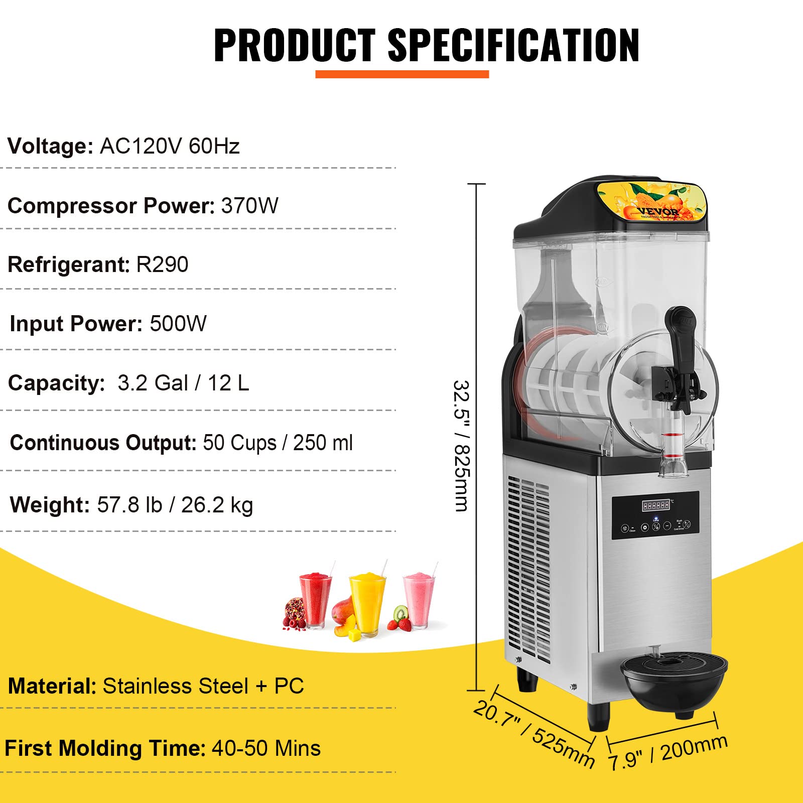 VEVOR Slushie Machine, 6L/1.6Gal Commercial Slushy Maker, Frozen Drink Maker with Self-Cleaning, Margarita Machine for Restaurants Bars Party for Slushie, Margaritas, Milkshake & More