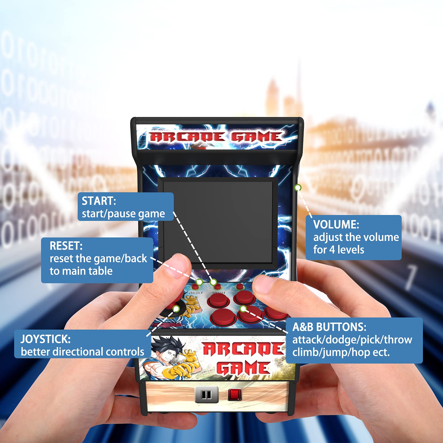 Mini Arcade Machine, Retro Gaming Console, Handheld Game Console with 156 Classic 16-Bit Video Games, 2.8 Inch Color Display, Rechargeable Battery, Support for TV Output, Birthday Present for Children