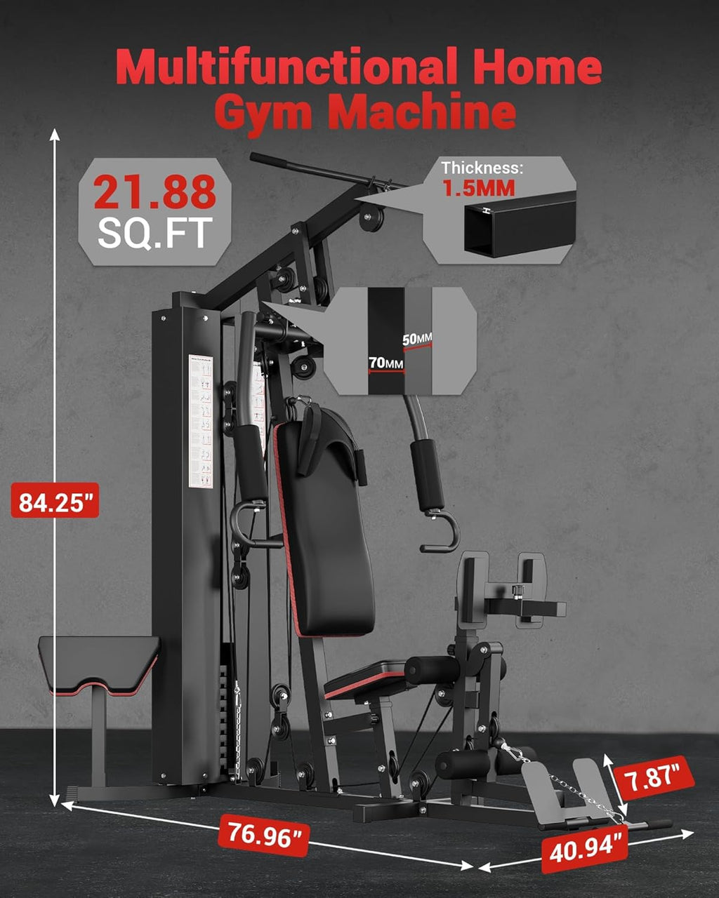 Multifunctional Home Gym Equipment, Workout Station with 150LBS Weight Stack, Home Gym Machine with Pulley System for Full Body Training