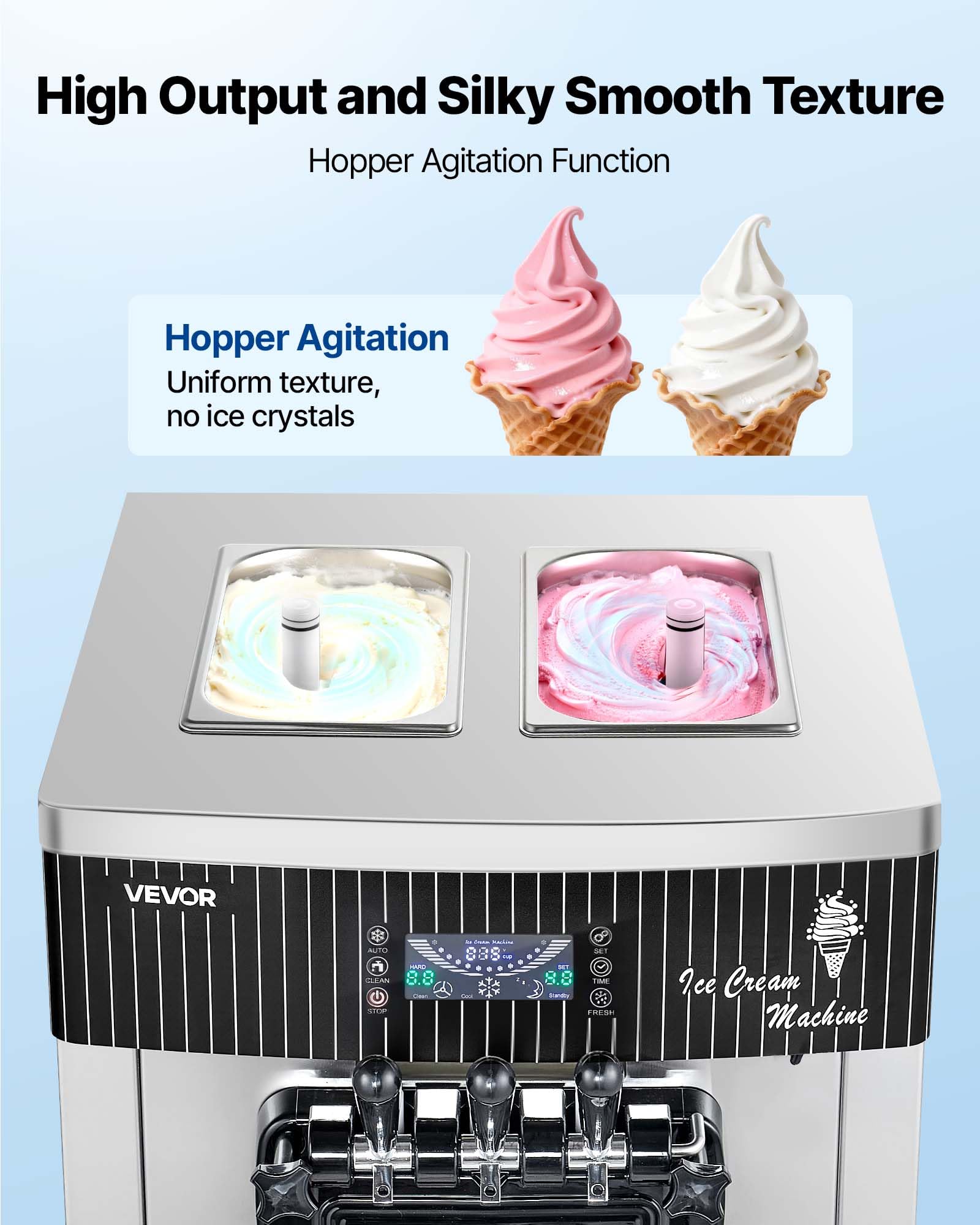 VEVOR Commercial Ice Cream Machine, 21 QT/H Soft Serve Ice Cream Maker with LCD Panel Auto Clean 3-Flavor Pre-cooling for Restaurant Snack Bar