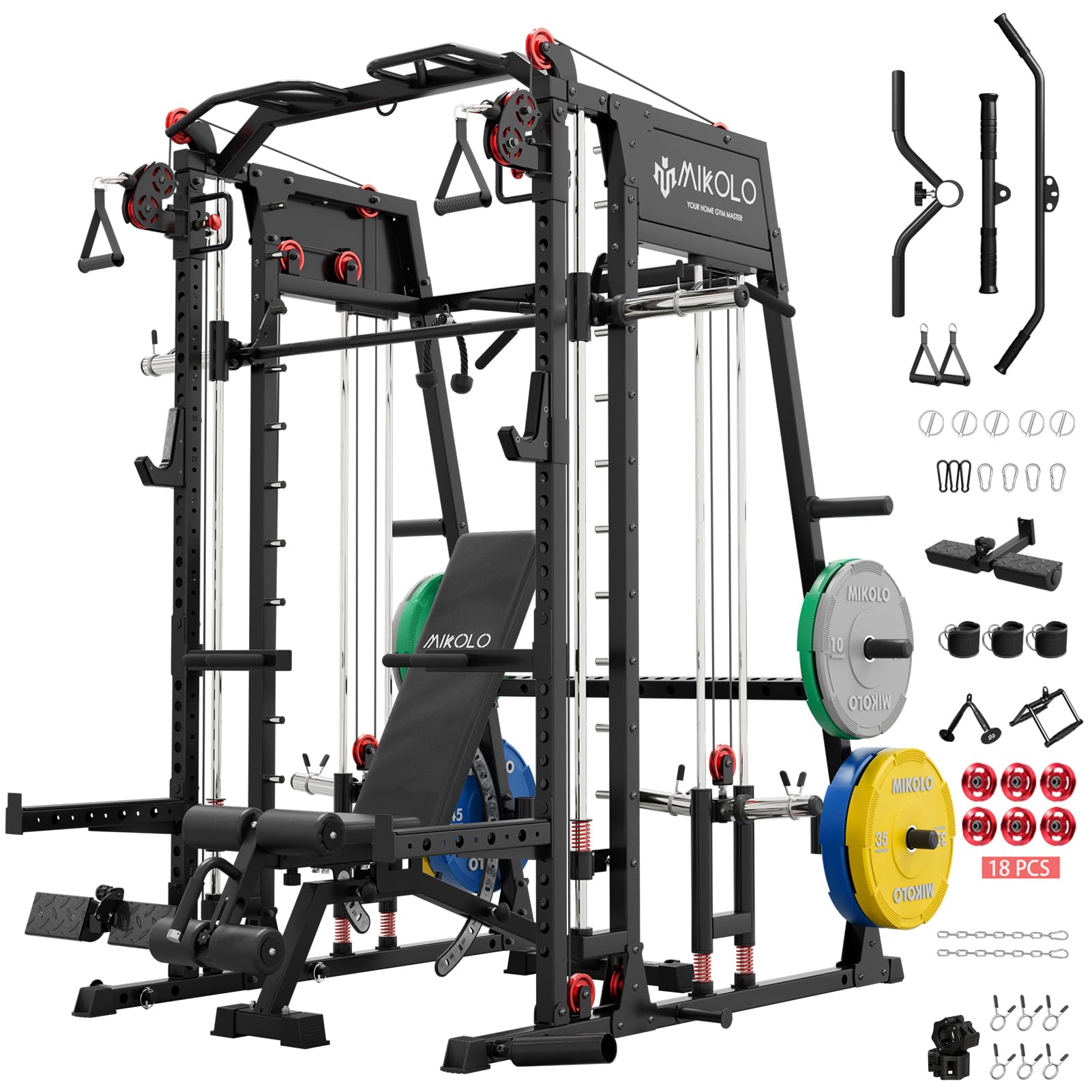 Mikolo M4 2.0 Smith Machine, All-in-One Home Gym Power Cage with LAT Pulldown & Cable Crossover, Squat Rack for Full Body Workouts