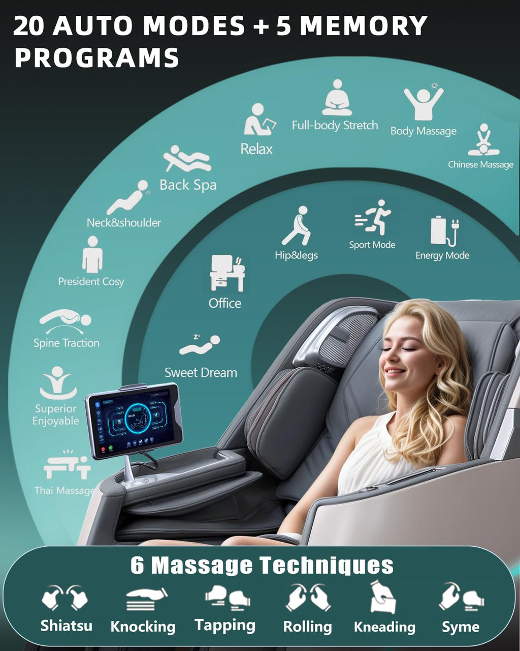 4D Full Body Massage Chair with Flexible 166° Track, Reading Light, 18 Massage Modes, 11 Techniques, 36 Airbags, Zero Gravity Recliner with Yoga Stretch and Foot Massage Beige