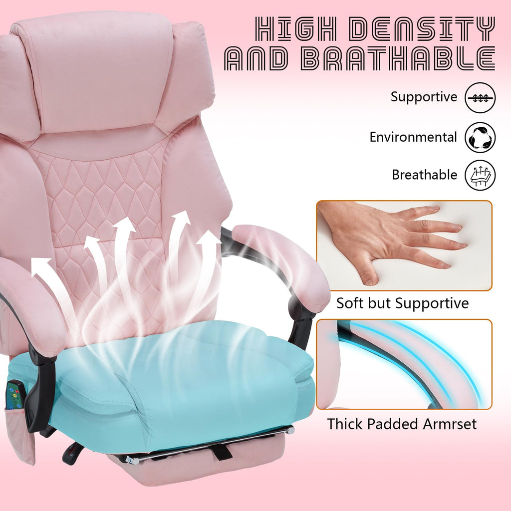 Massage Office Chair with Foot Rest 6 Points Vibration and Heat Home Office Desk Chairs for Heavy People 400lbs Reclining Managerial Chairs Ergonomic Executive Chair (Black)