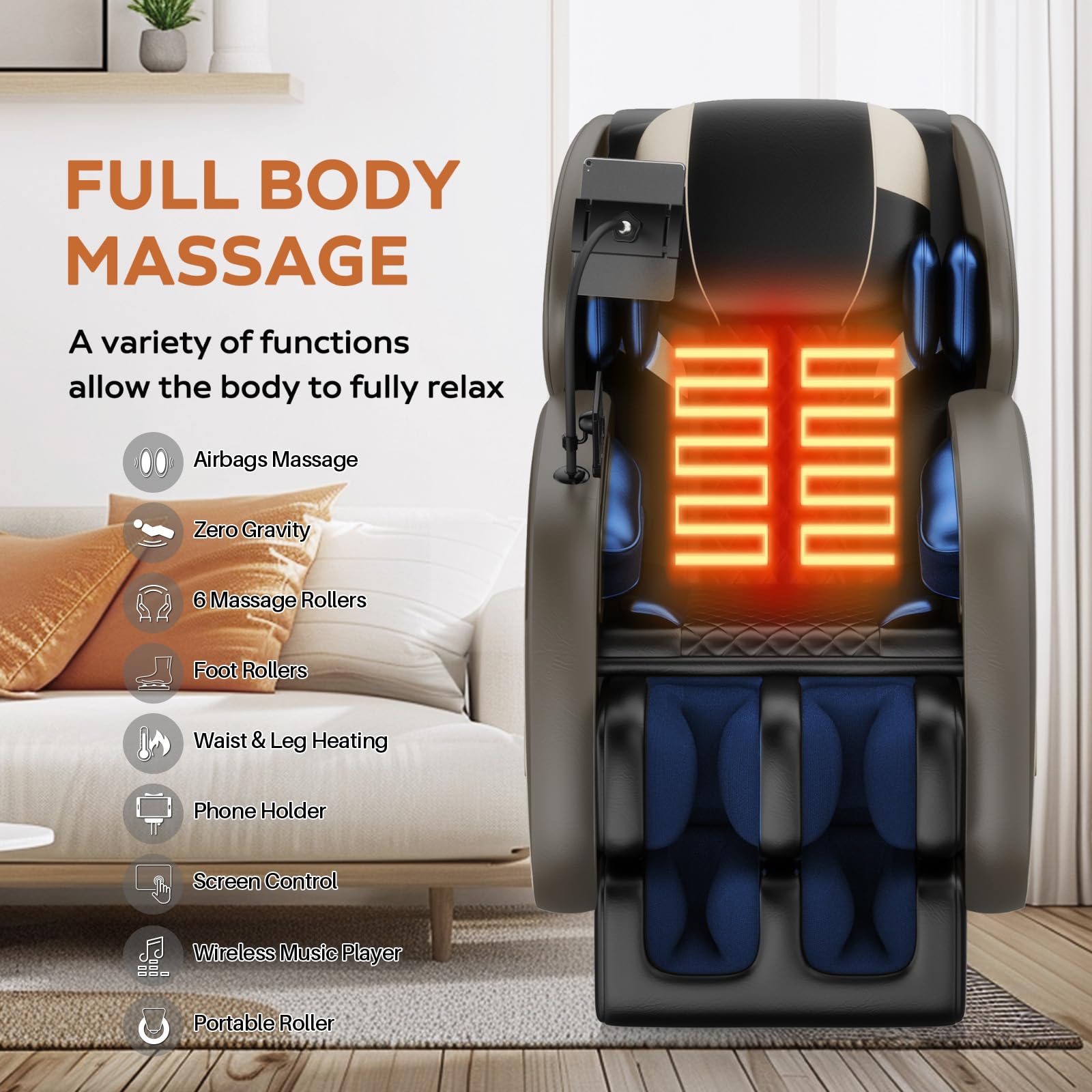 2026 Massage Chair Full Body, Zero Gravity Massage Chair with Auto Modes, Airbag Massage, 6 Fix Point Rollers, Foot Massage, Heating, Touch Screen Controller, Home Massage Chairs