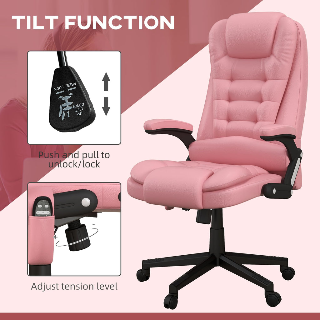 HOMCOM High Back Vibration Massage Office Chair with 6 Vibration Points, Heated Reclining PU Leather Computer Chair with Armrest and Remote, Brown