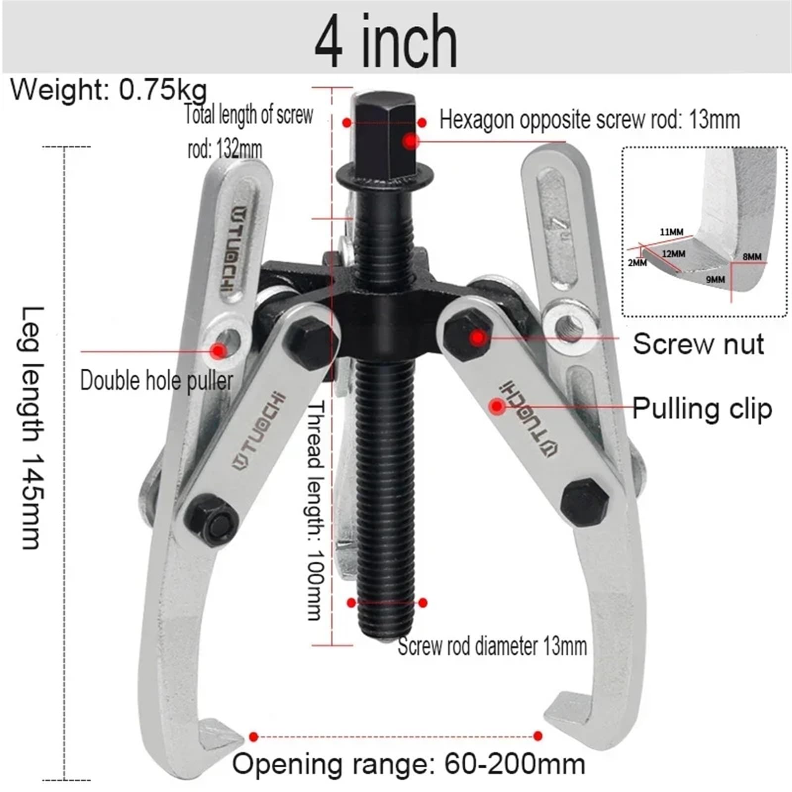AVIMYA Lamar Apparatus Special Puller for Washing Machine Remove Bearing Two Claw/Three Claw 4 Inch/6 Inch Puller Double Hole Tools (Color : 6-inch Silver)