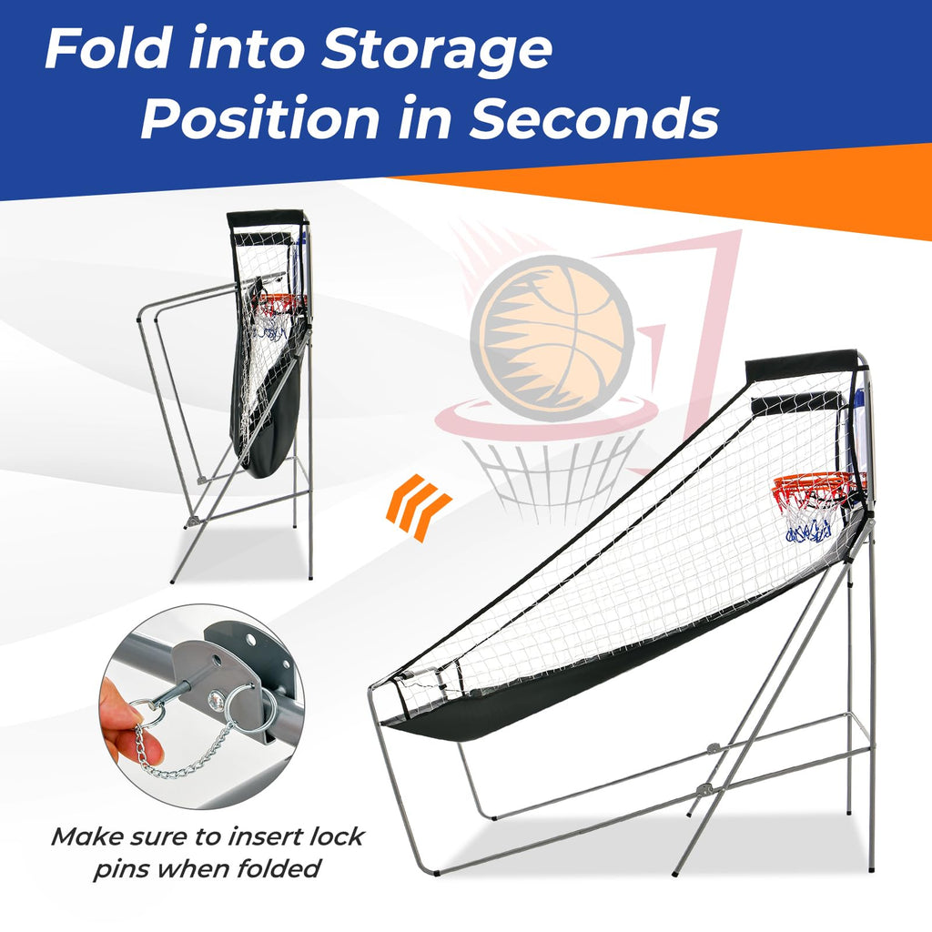 GYMAX Arcade Basketball Game Indoor Foldable with 8 Game Modes, Arcade Sound, 4 Balls and Inflation Pump, Electronic Basketball Games for Home