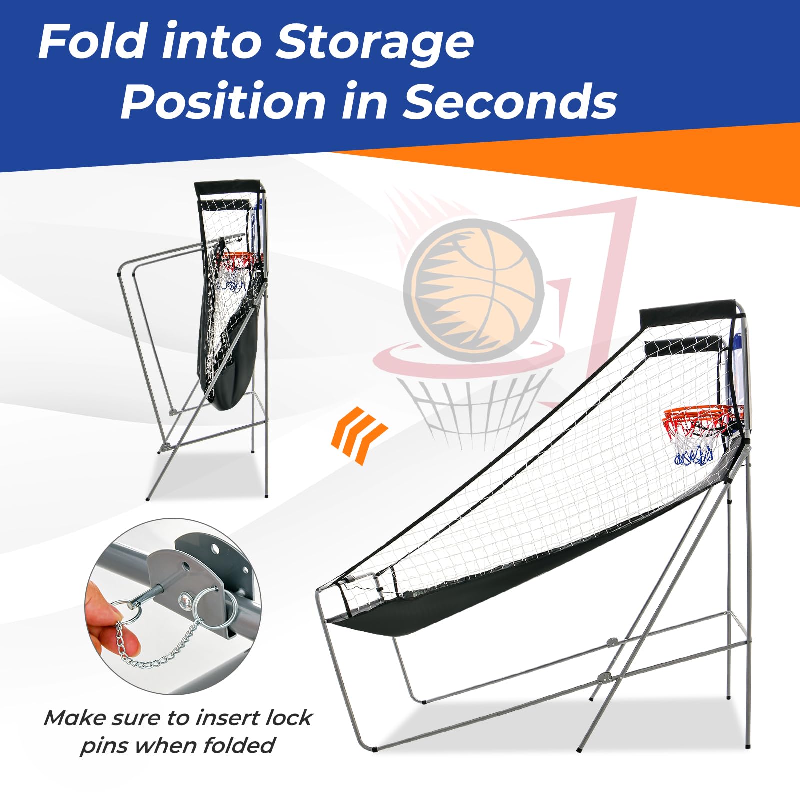 GYMAX Arcade Basketball Game Indoor Foldable with 8 Game Modes, Arcade Sound, 4 Balls and Inflation Pump, Electronic Basketball Games for Home