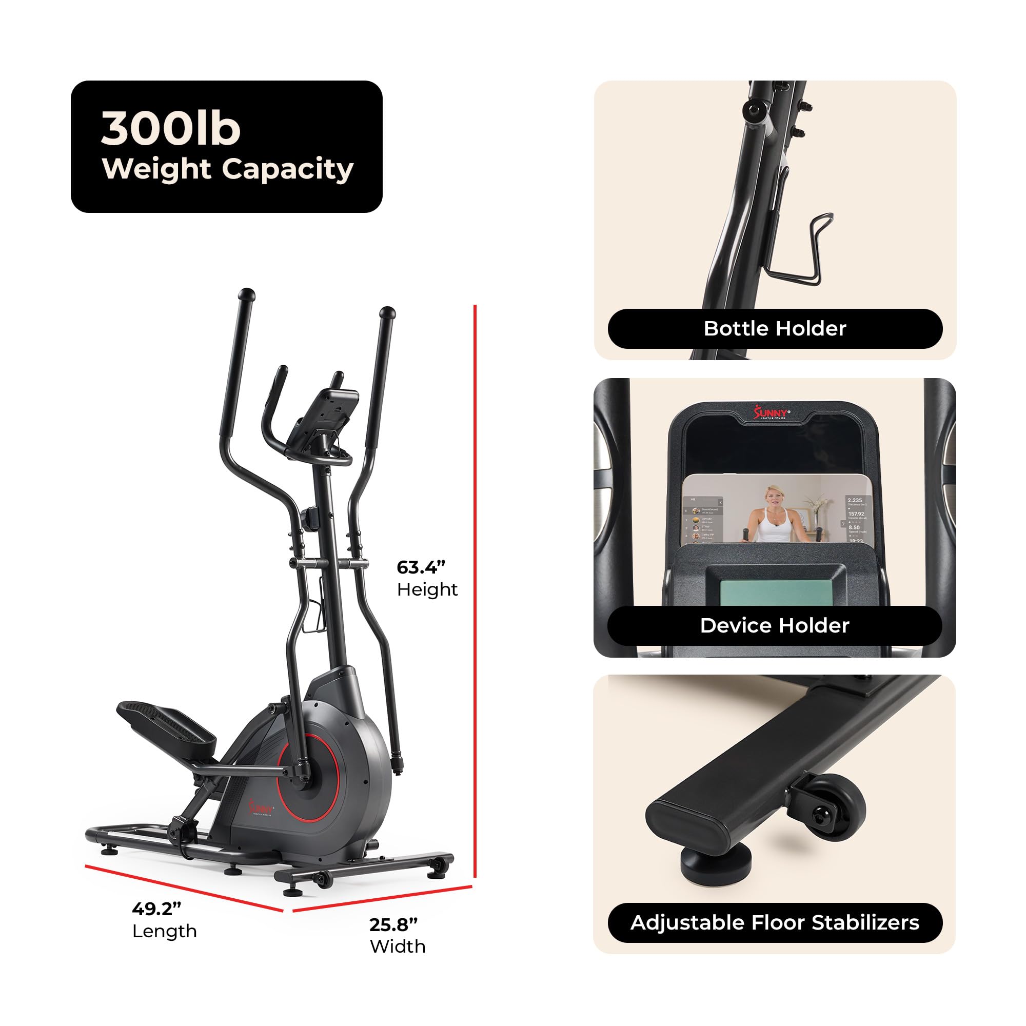 Sunny Health & Fitness Smart Upright Elliptical w/Pulse Sensor Built-in, Indoor Full-Body Cross-Training & Cardio Exercise Machine for Home, Free SunnyFit App Connection