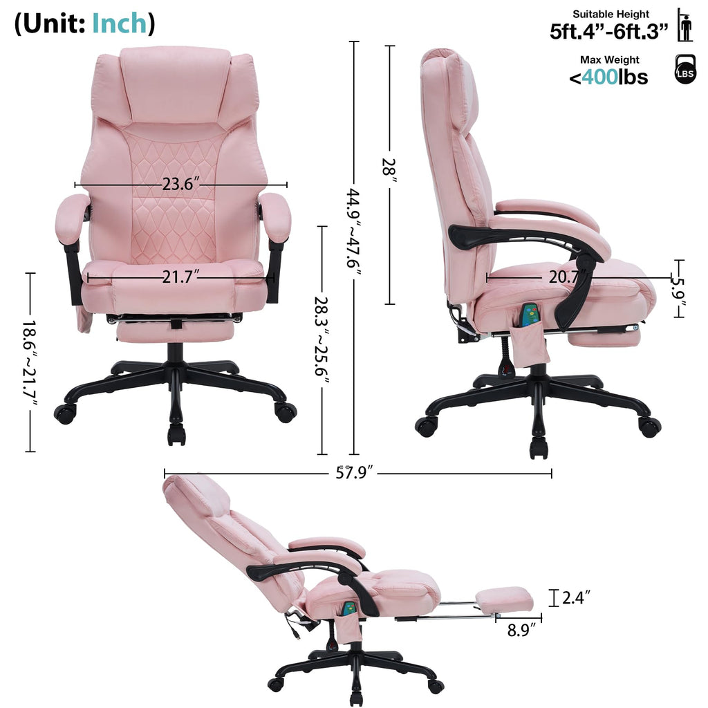 Massage Office Chair with Foot Rest 6 Points Vibration and Heat Home Office Desk Chairs for Heavy People 400lbs Reclining Managerial Chairs Ergonomic Executive Chair (Black)