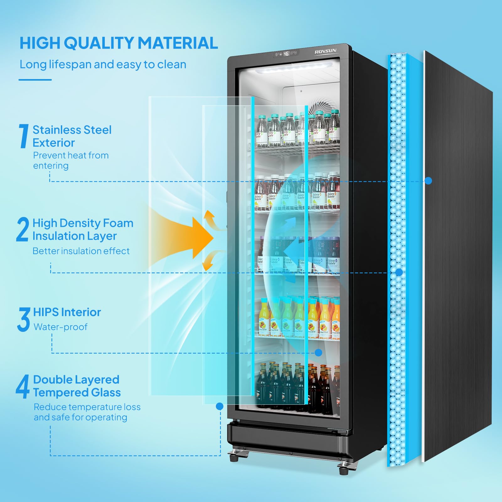 ROVSUN 8 Cu.Ft Commercial Refrigerator Display Refrigerator ETL NSF Certified, Slim Commercial Beverage Cooler Glass Door Merchandiser Drink Fridge w/Adjustable Shelves LED Light for Bar Restaurant