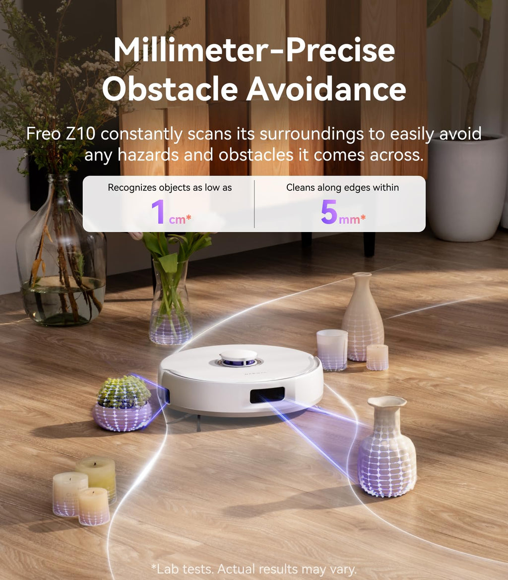 NARWAL Freo Z10 Turbo Robot Vacuum and Mop Combo, 25000Pa Suction, Edge-to-Edge Cleaning, Tangle-Free for Pet Hair, Auto Mop Wash, Smart Avoidance, Self-Emptying, for Carpet & Hard Floors, White
