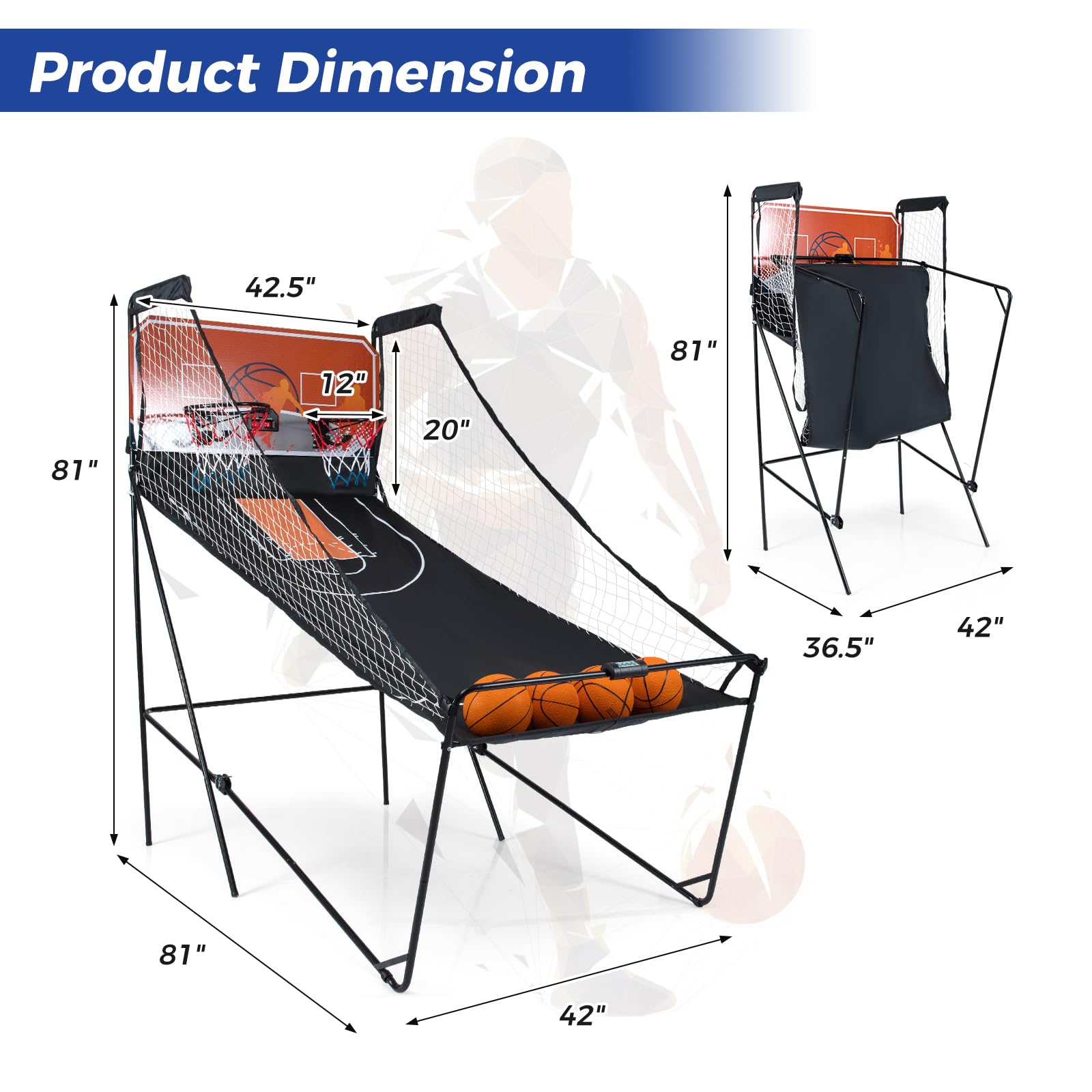 Giantex Foldable Basketball Arcade Game, 8 Game Options, Electronic Double Shot 2 Player w/ 4 Balls and LED Scoring System, Indoor Basketball Game for Kids, Adults