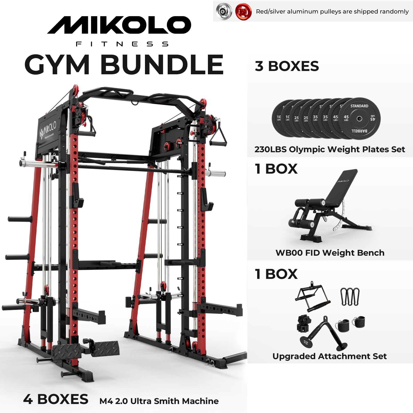 Mikolo M4 2.0 Smith Machine, 2200lbs Squat Rack with LAT-Pull Down System & Cable Crossover Machine, Training Equipment with Leg Hold-Down Attachment