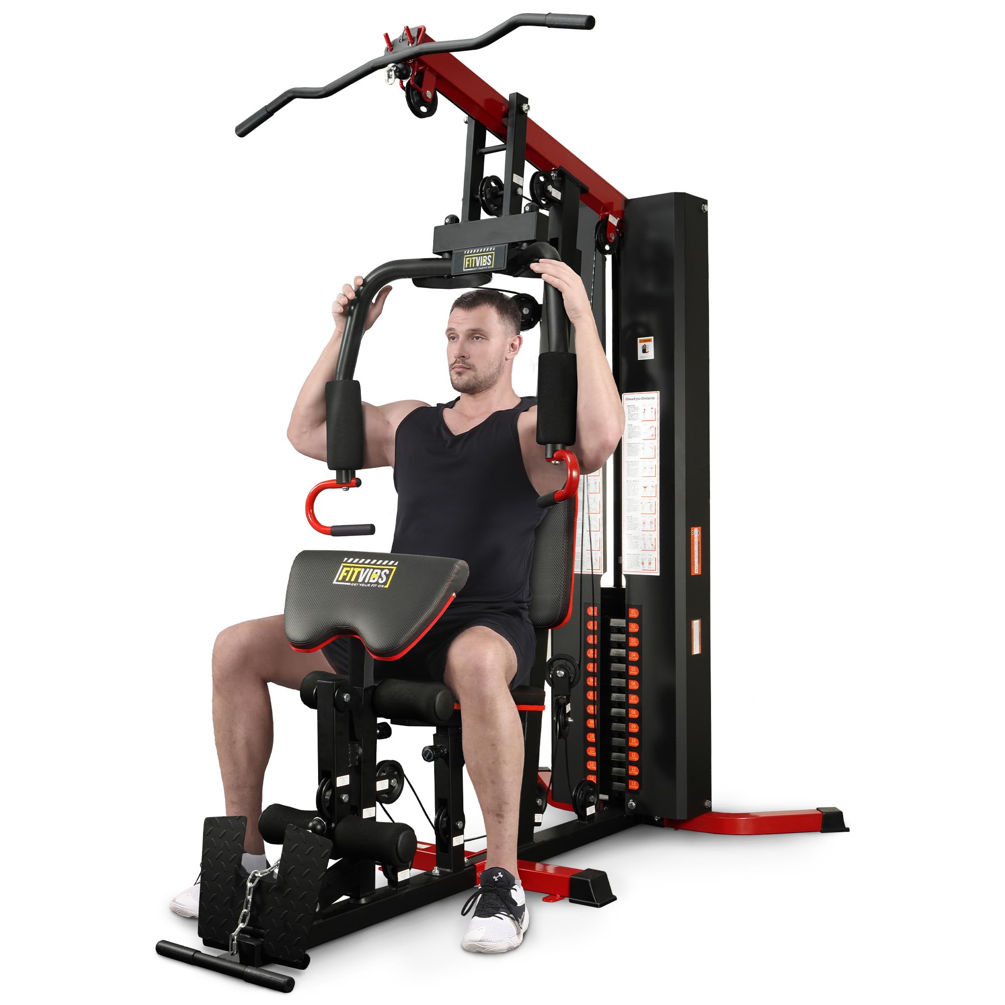 Fitvids Home Gym Equipment, Multifunctional Full Body Workout Weight Machine Station with Weight Stack, All in One Exercise Equipment with Pulley System & Seated Rowing for Home Gym Strength Training