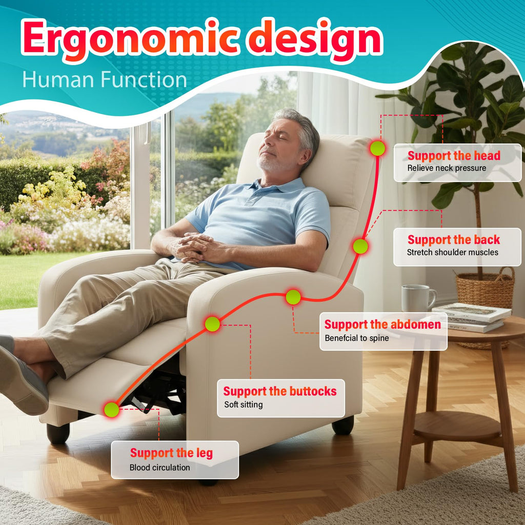 BestMassage | Recliner Chair | with 2 Point Massage Function | Pu Brown | with Lumbar Support, Adjustable Push Back, Footrest & Padded Seat | Easy Assembly | for Living Room, Home Theatre