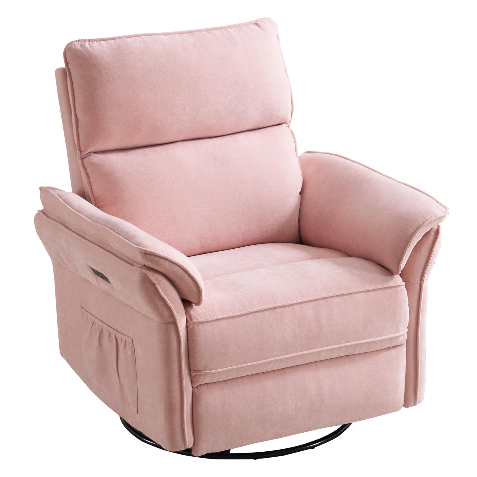 Oversized Rocking Chair Nursery with Massage and Heat, Glider Recliner Nursery Chair with Adjustable Headrest, Power Swivel Rocker Recliner Chair with USB Port, Dark Grey