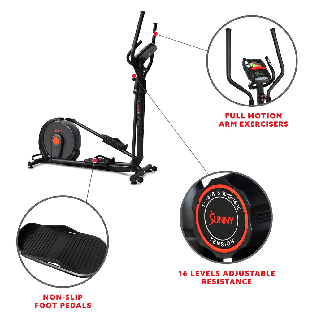Sunny Health & Fitness Smart 17" Stride Elliptical Machine Trainer with Built-in Pulse Sensor and 16-Level Tension for Home Exercises with SunnyFit App Bluetooth Access