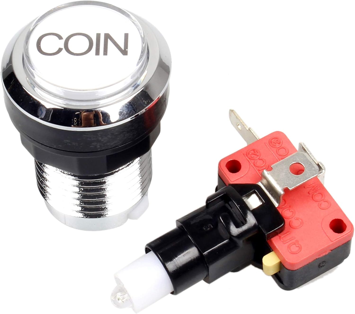 EG STARTS Arcade Buttons Chrome Silver Plated 5V / 12V LED Illuminated Push Button 1P / 2P Player Start Buttons / 2X Coin Buttons Compatible MAME/Jamma/Fighting Games/Arcade Video Games Kit Part