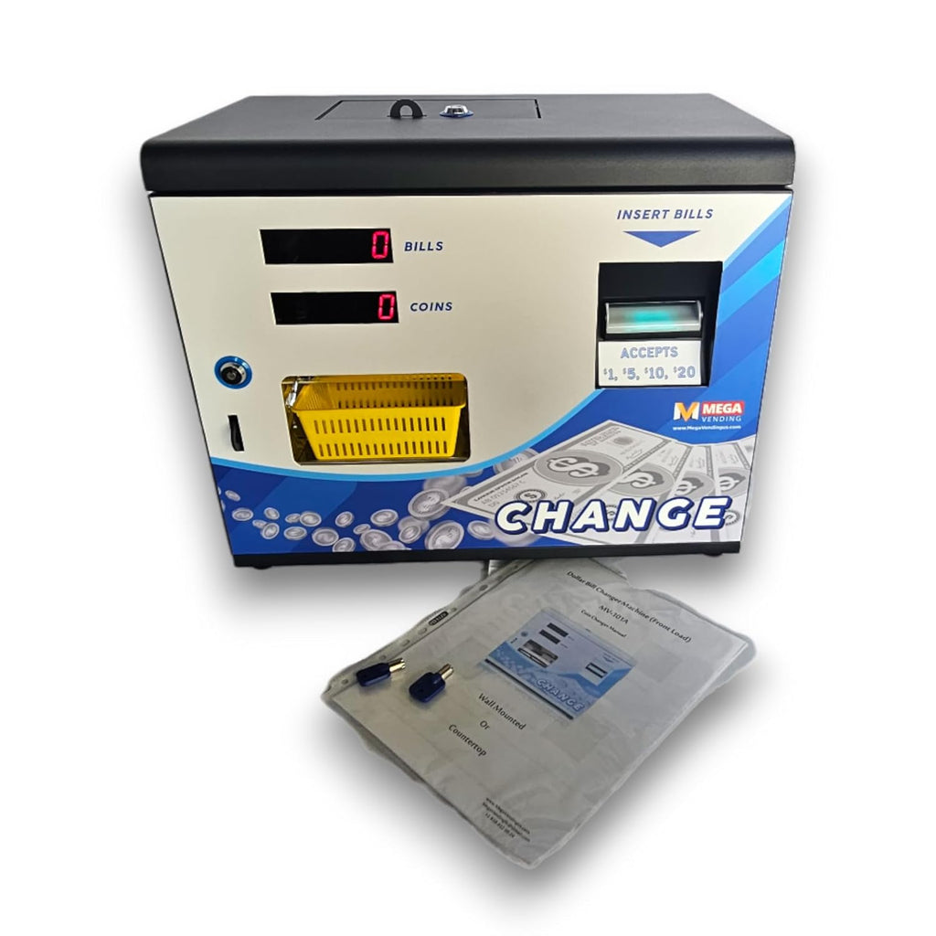 Dollar Bill Changer Machine – Front Door Bill to Coin Change Machine Black, Slots, Arcades, Laundry Stores Accepts Various Denominations to Dispense US Quarters/Tokens – Fits 3000 Coins
