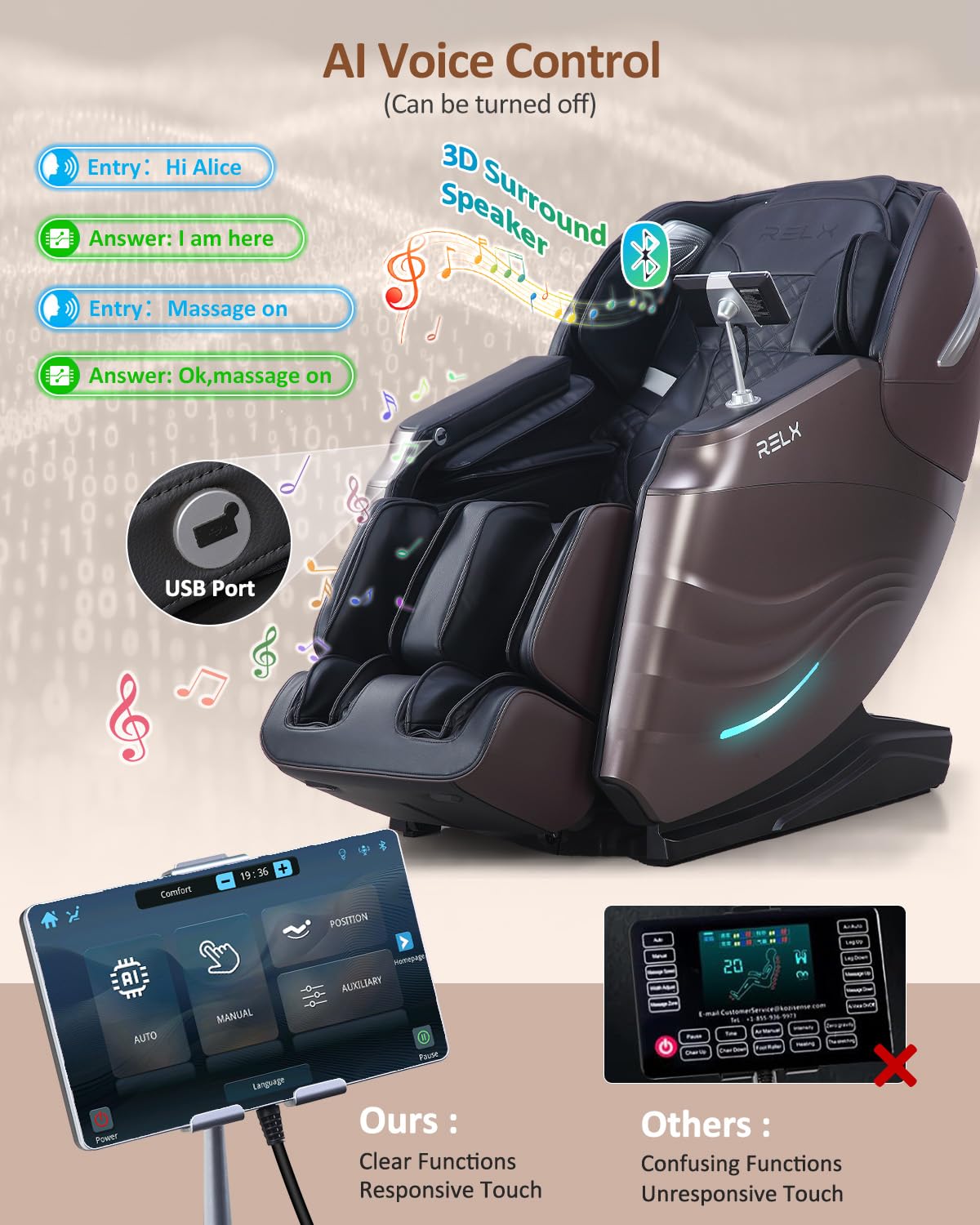 RELX Massage Chair Full Body, 20 Modes Zero Gravity SL-Track Shiatsu Massage Chair Built-in Heat System, Airbag Massage with Body Scan, Deep Yoga Stretch, Calfrest Extension and AI Control(Cream)