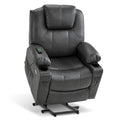 MCombo Electric Power Lift Recliner Chair Sofa with Massage and Heat for Elderly, 3 Positions, 2 Side Pockets, and Cup Holders, USB Ports, Faux Leather 7040 (Grey, Medium)